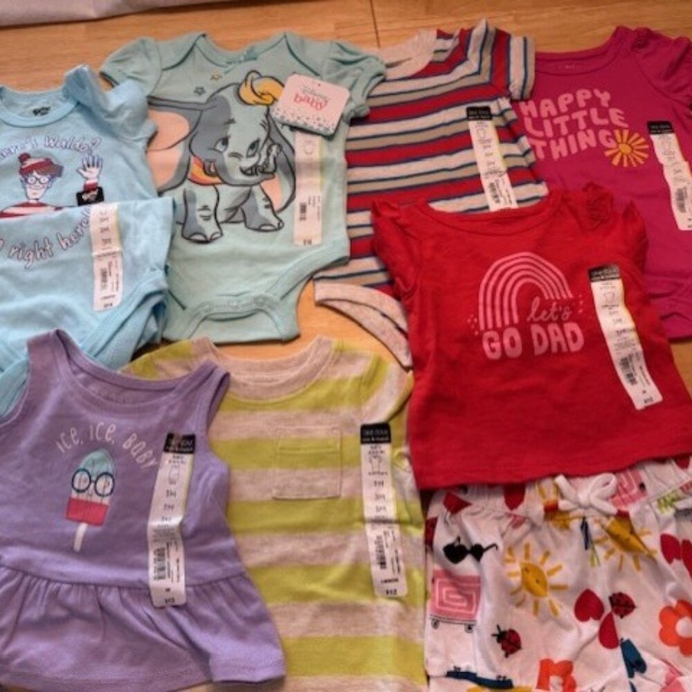 Lot of 9 NWT baby garments in size 3 months - Disney, Okey Dokey, Universal